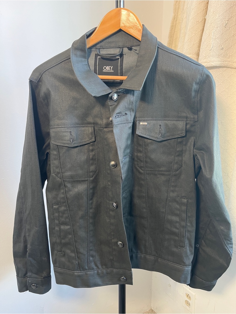 Obey Men's Black Bomber-Style Denim Jacket